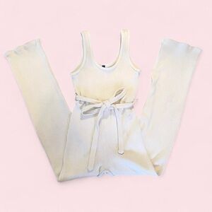 Ribbed Sleeveless Jumpsuit with Tie Belt